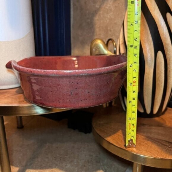 Stoneware red blue flowers bowl handmade OOAK studio pottery - Picture 10 of 10